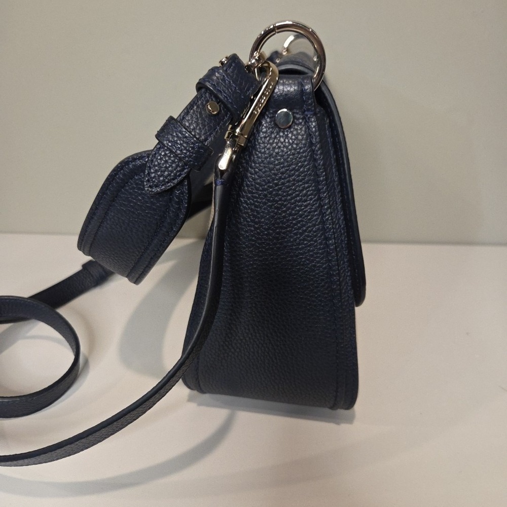 Kate Spade New York Crossbody Bag Navy Blue Leather Striped Canvas Flap Handbag - Picture 4 of 8